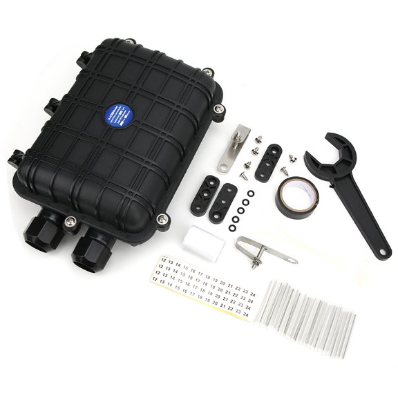 Horizontal 1-In 1-Out Fiber Optic Splice Enclosure, IP68 Waterproof Fiber Cable Connection Box, 24 Core Capacity Network Distribution Storage, Weather-Resistant Splicing Protection (11.02 in/28 cm)