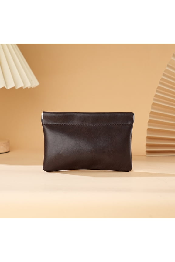 Horizontal Auto-Close Coin Purse – Slim PU Leather Cash & Jewelry Organizer , Compact Wallet for Coins, Cards & Small Items ,One-Hand Access Design Coffee