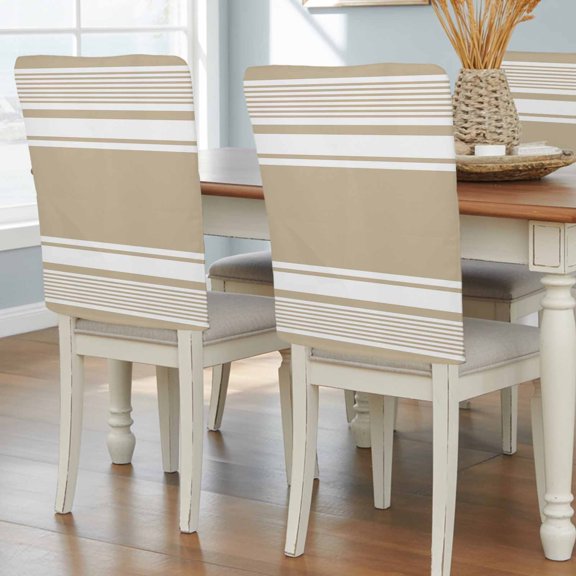 Horizontal Beige Stripes Chair Covers Set of 4 Solid Tone Geometric Lines Chair Back Covers Stretch Removable Washable Slipcovers Protector for Dining Room Kitchen Party Decor