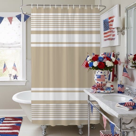 Horizontal Beige Stripes Shower Curtain for Bathroom, Solid Tone Geometric Lines Waterproof Shower Curtains Washable Quick Dry with Hooks Bathtub Curtains 72x72IN