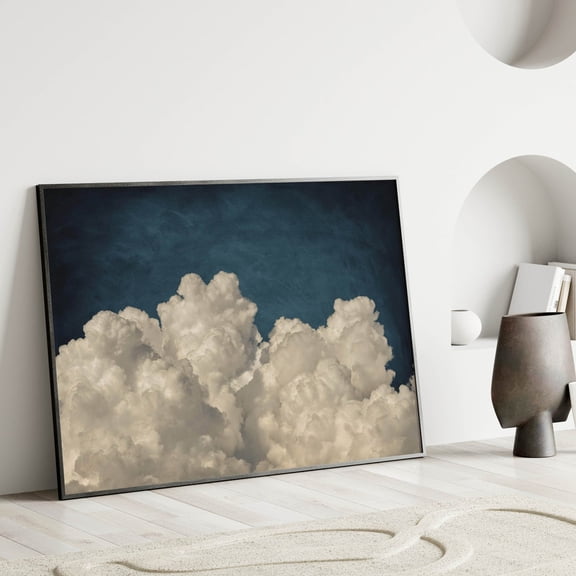 Horizontal Blue Cloud Wall Art Print, Abstract, Minimalist, Dark, Above Bed Decor, Wall Decor Above The Bed, Bedroom Living Room, Panoramic Wall Art, Modern Wall Decor, 8x12 UNFRAMED