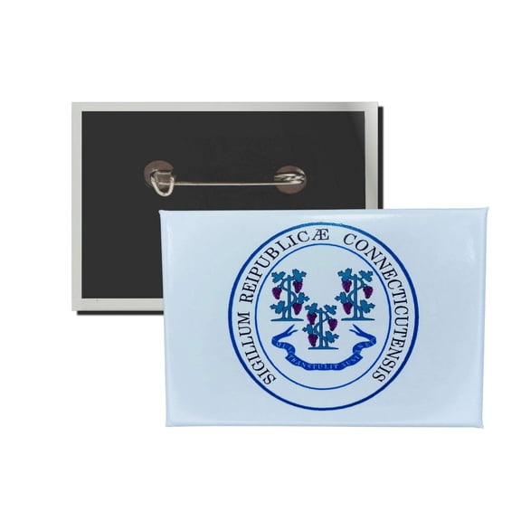 Horizontal Button - State Seal Connecticut - USA | Wearable Lapel Accessory, Travel Souvenir, Collectible Memorabilia