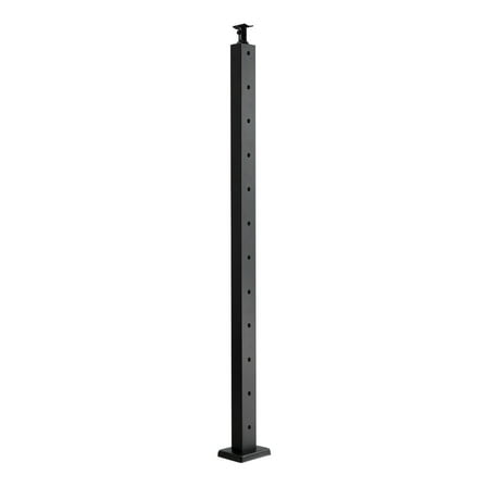 Horizontal Cable Railing Post, 4-Pack Black Stainless Steel Deck Posts (42x1x2 In) with Pre-Drilled Holes & Curved Mounting Brackets