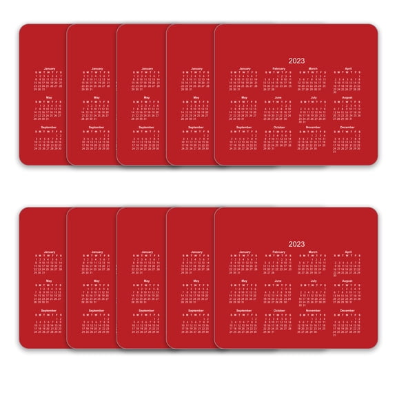 Horizontal Calendar Mouse Pads Set of 10, Bulk Pack - Great Gift for Employees, Clients, and for Tradeshows - Red