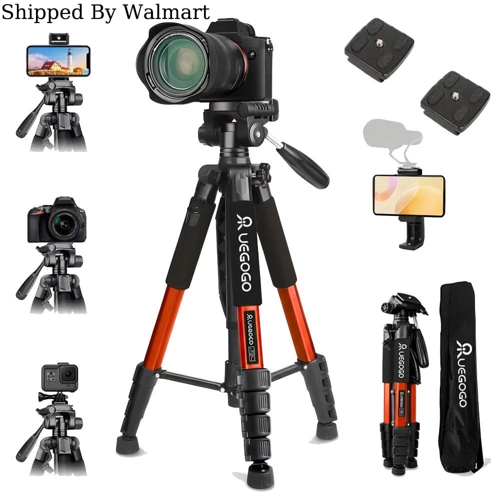 UEGOGO74" Camera Tripod, Heavy Duty Aluminum Stand with 360° Ball Head, Adjustable for DSLR/Phone/Projector, Supports 11 lbs for Photography, Vlogging & Live Streaming