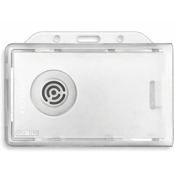 Horizontal Centegix Badge Holder for Nurses & Staff - Holds 1 Landscape ID & 1 Centegix V2 CrisisAlert Alarm Badge - Heavy Duty Clear Horizontal Display with Recessed Button Access
