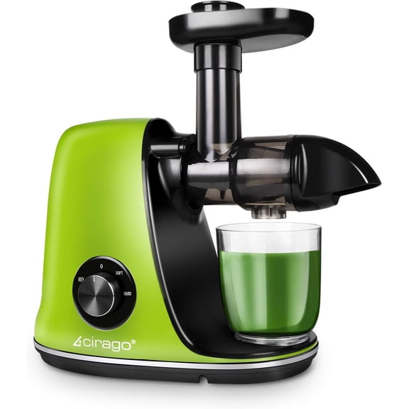 Horizontal Cold Press Juicer, Two Speed Adjustments, Slow Masticating Juicer Extractor, Easy to Clean, Silent Motor, Suitable for Vegetables and Fruits, BPA Free (Green)