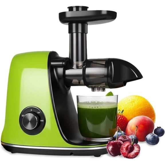 Horizontal Cold Press Juicer, Two Speed Adjustments, Slow Masticating Juicer Extractor, Easy to Clean, Silent Motor, Suitable for Vegetables and Fruits, BPA Free (Green)