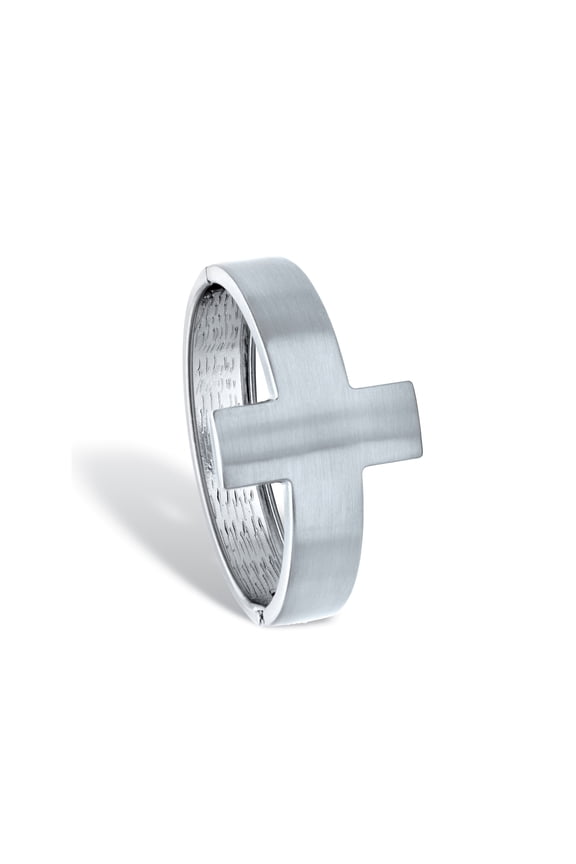 Horizontal Cross Silvertone Cuff Bracelet 7"