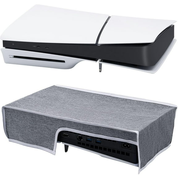 Horizontal Dust Cover for PS5 Slim Console Only, Oxford Cloth Anti-Scratch Backend Cutaway Design Protective Case for PlayStation 5 Slim Console Digital and Disc Edition-Gray