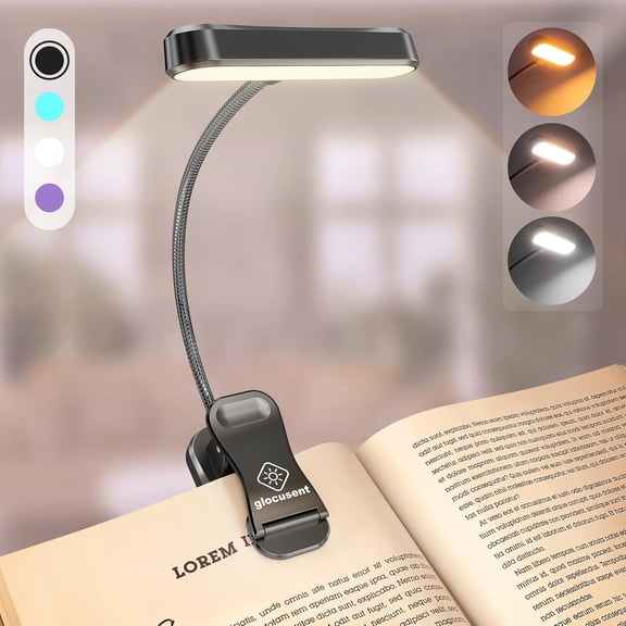 Horizontal ET-Head Book Light for Reading in Bed, Eye Caring, CRI 95, 3 Colors & 5 Brightness, Rechargeable Long Lasting Light, 1.8Oz Lightweight Portable, Perfect Lovers