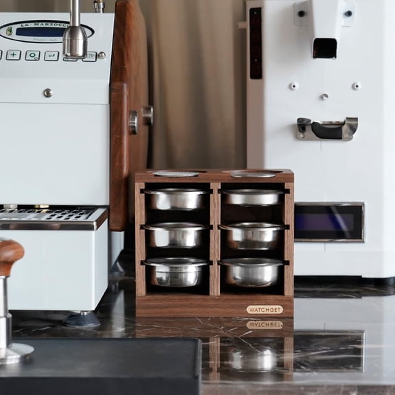 Horizontal Espresso Portafilter Filter Basket Holder Rack - Wooden Precision Basket Storage Stand for 58mm Espresso Machines and 58mm Coffee Puck Screens