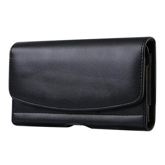Horizontal Executive Magnetic Leather Case with Extra Card Slot under the flap, Compatible with Motorola Moto G Power 2025 with a thin cover on it.