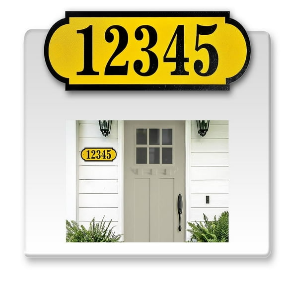 Horizontal Fancy Address Numbers for Outside, Custom, Super Reflective Vinyl Stickers, 1 Pack Personalized Home/Office/Mailbox Address (3x9 inches, Yellow)