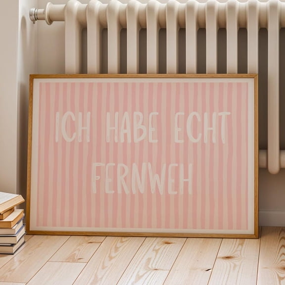 Horizontal "Fernweh" Quote Poster- Trendy light pink stripes mainfest Print for dopamine decor girly living room wall art decor