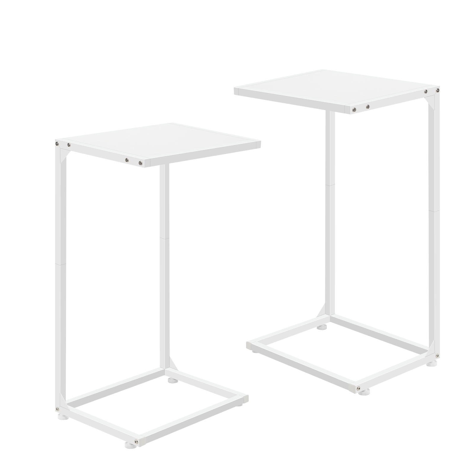 Horizontal Flat C‑Shaped Side Table, Single Piece White End Table for Sofa and Bedside