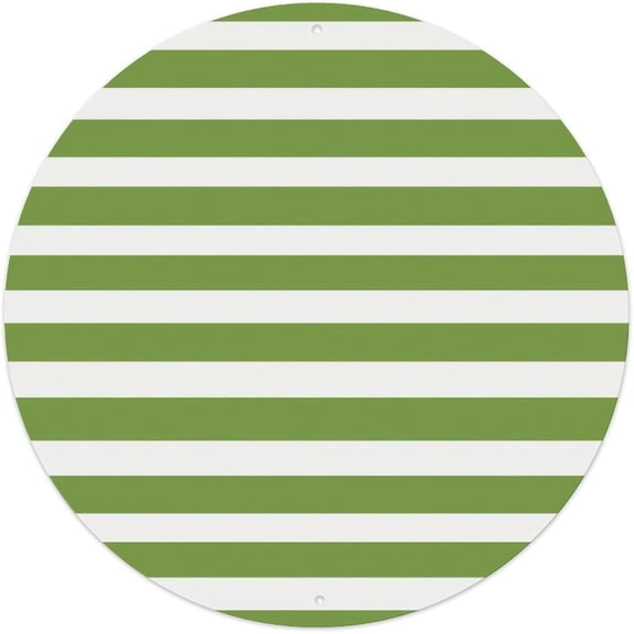 Horizontal Green and White Stripes Round Aluminum Sign 8x8 Inch Wall Art Decoration Office Farmhouse Garden Outdoor Plaque