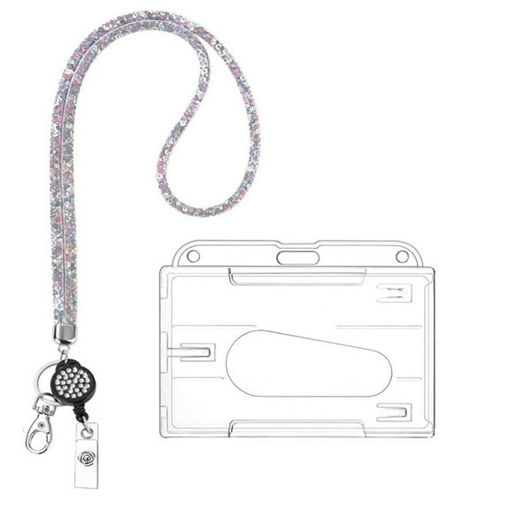 Horizontal ID Card Name Tag Badge Holder with Waterproof Type Holder with Durable Bling Crystal Rhinestone Lanyard,Thick Plastic Name Tags for Office,Teachers, Adults, Business,Conferences,H