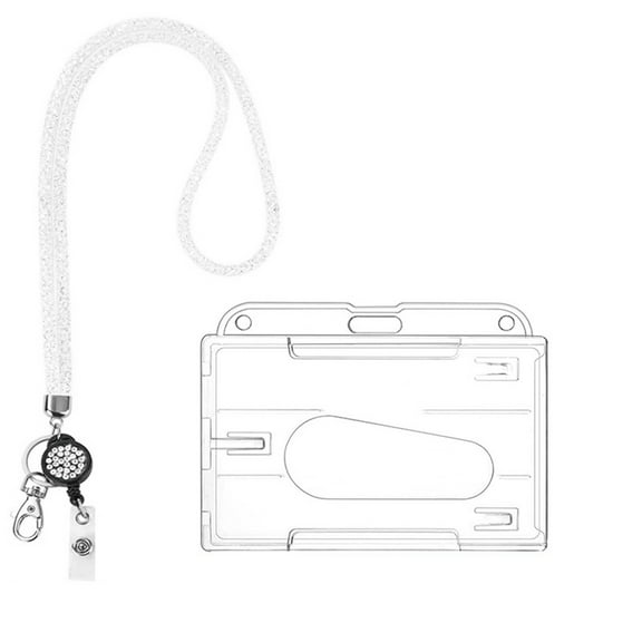 Horizontal ID Card Name Tag Badge Holder with Waterproof Type Holder with Durable Bling Crystal Rhinestone Lanyard,Thick Plastic Name Tags for Office,Teachers, Adults, Business,Conferences,B
