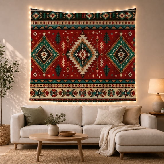 Horizontal Layered Folk With Inspired Southwestern Indigenous, Mystical Fantasy for Space Lovers, Wall Decor, Graduation Gift, Tapestry Wall Hanging for Dorm and Living Room
