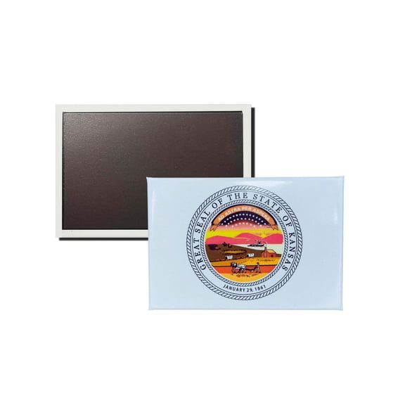 Horizontal Magnet - State Seal Kansas - USA | Refrigerator Decor Accent, Travel Souvenir, Collectible Keepsake, Home Office Magnet