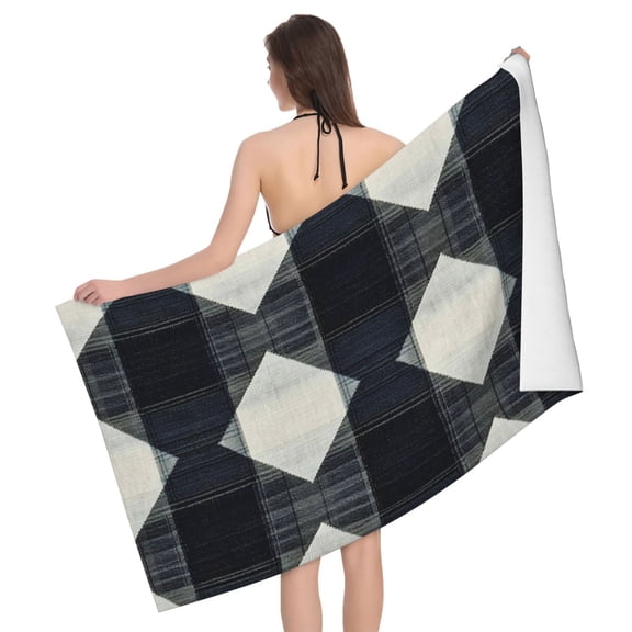 Horizontal Microfiber Absorbent Bath Towel 5232in Household Blanket For Quick Drying Beach School Outdoor Travel Travel Argyle Plaid Dimgray_95746_2