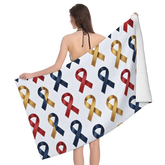 Horizontal Microfiber Absorbent Bath Towel 5232in Household Blanket For Quick Drying Beach School Outdoor Travel Travel Cancer Awareness Ribbon Pattern - Metallic Elegance (1)