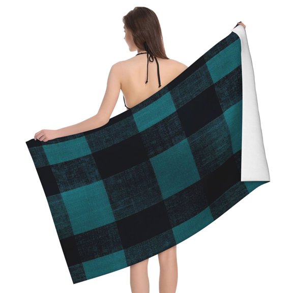 Horizontal Microfiber Absorbent Bath Towel 5232in Household Blanket For Quick Drying Beach School Outdoor Travel Travel Darkcyan Buffalo Plaid Check Tartan Scotland_4
