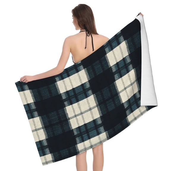 Horizontal Microfiber Absorbent Bath Towel 5232in Household Blanket For Quick Drying Beach School Outdoor Travel Travel Darkcyan Buffalo Plaid Check Tartan Scotland_3
