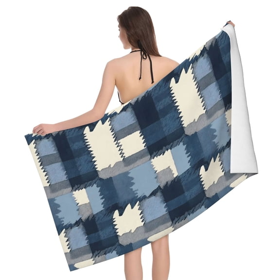 Horizontal Microfiber Absorbent Bath Towel 5232in Household Blanket For Quick Drying Beach School Outdoor Travel Travel Mediumblue Houndstooth Buffalo Plaid Tartan Check Scotland Hand-Drawn Sketch_1