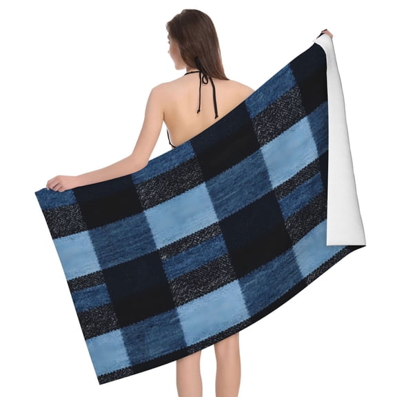 Horizontal Microfiber Absorbent Bath Towel 5232in Household Blanket For Quick Drying Beach School Outdoor Travel Travel Midnightblue Buffalo Plaid Check Tartan Scotland_1