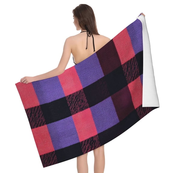Horizontal Microfiber Absorbent Bath Towel 5232in Household Blanket For Quick Drying Beach School Outdoor Travel Travel Palevioletred Buffalo Plaid Check Tartan Scotland_1