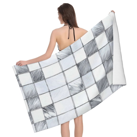 Horizontal Microfiber Absorbent Bath Towel 5232in Household Blanket For Quick Drying Beach School Outdoor Travel Travel Silver Checked Hand-Drawn Sketch_3