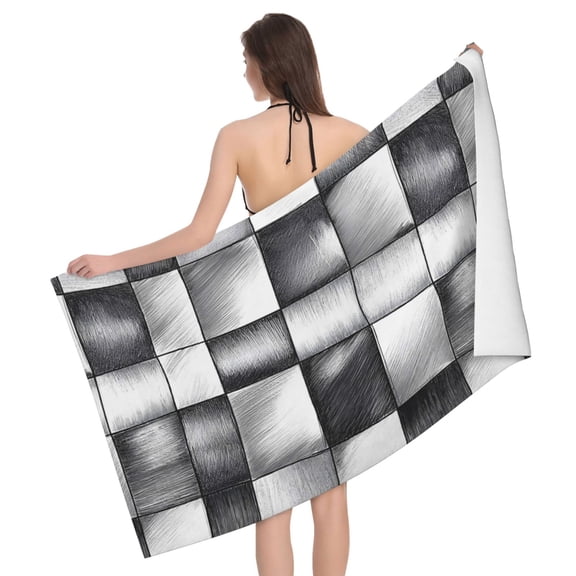 Horizontal Microfiber Absorbent Bath Towel 5232in Household Blanket For Quick Drying Beach School Outdoor Travel Travel Silver Checked Hand-Drawn Sketch_2