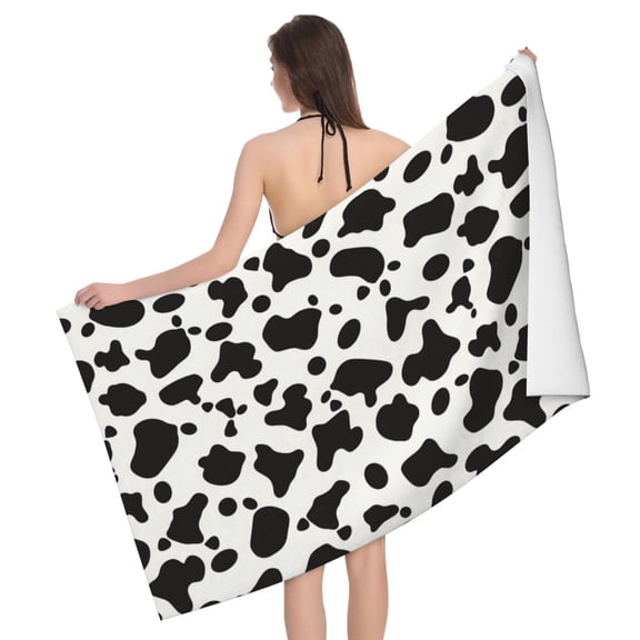 Horizontal Microfiber Absorbent Bath Towel 5232in Household Blanket For Quick Drying Beach School Outdoor Travel Travel Simple Cow Print Pattern, Vector Art Style_3