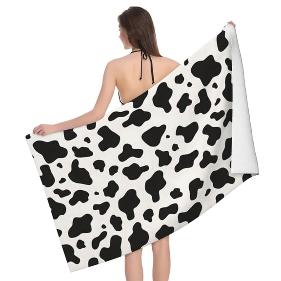 Horizontal Microfiber Absorbent Bath Towel 5232in Household Blanket For Quick Drying Beach School Outdoor Travel Travel Simple Cow Print Pattern, Vector Art Style_1