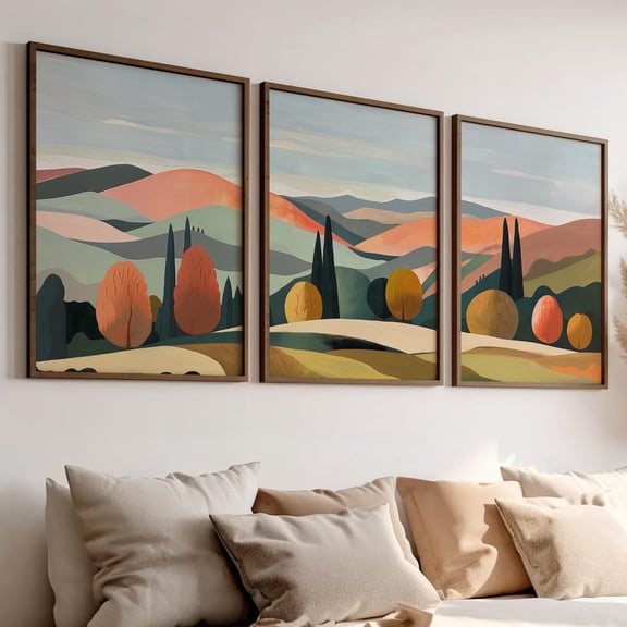 Horizontal Mountain Boho Shapes Abstract Nature Wall Art Set 3 Stretched Canvas 8x12
