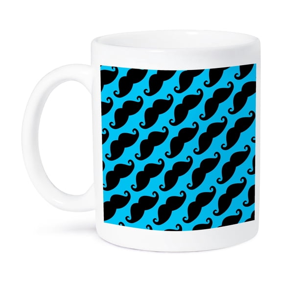 3dRose, Horizontal Mustache Print Blue with Black Mustache, 11oz Mug