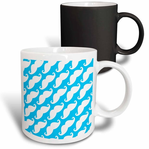 3drose, Horizontal Mustache Print Blue with White Mustache, 11oz Magic Transforming Mug