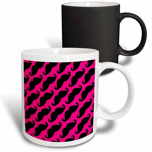 3drose, Horizontal Mustache Print Pink with Black Mustache, 11oz Magic Transforming Mug