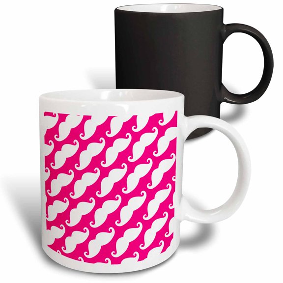 3drose, Horizontal Mustache Print Pink with White Mustache, 11oz Magic Transforming Mug
