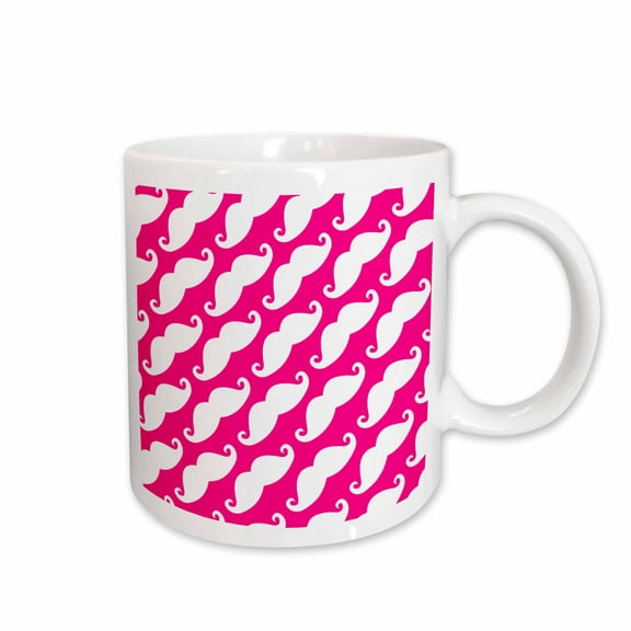 3drose, Horizontal Mustache Print Pink with White Mustache, 11oz Mug