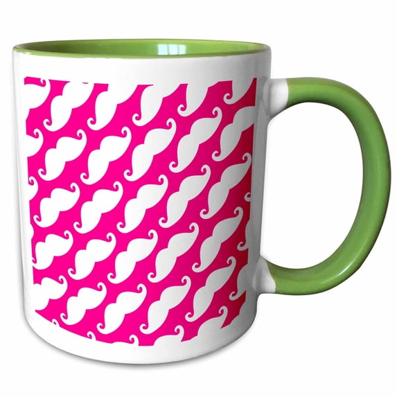 3drose, Horizontal Mustache Print Pink with White Mustache, 11oz Two-tone Green Mug