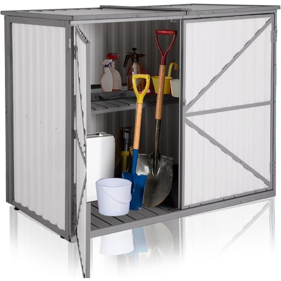 Horizontal Outdoor Storage Cabinet with Metal Frame, Removable Shelving, and Reinforced Roof