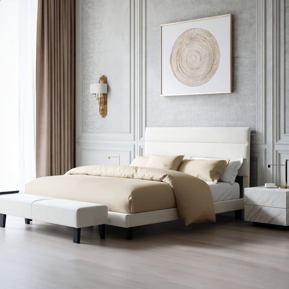 Horizontal Panel Upholstered Platform Bed Frame, Robot Vacuum Friendly, Noise-Free Sturdy Construction, Easy Assembly, No Box Spring Needed