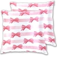 thumbnail image 1 of Horizontal Pink Stripes Bows Watercolor Throw Pillow Covers Pillowcases 18 x 18 Inch Home Decor 2 Packs for Bedroom Sofa, 1 of 6