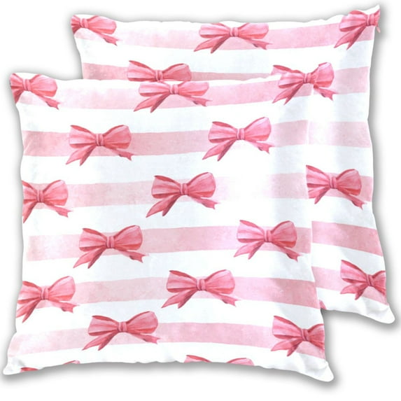 Horizontal Pink Stripes Bows Watercolor Throw Pillow Covers Pillowcases 18 x 18 Inch Home Decor 2 Packs for Bedroom Sofa