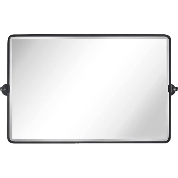 Horizontal Pivot Bathroom Mirror Tilting Black Metal Framed Pivot Rectangle Rounded Rectangluar Tilting Beveled Vanity Mirrors for Wall, Overall 38.91 x 23 inches (Mirrror 35 x 23 inches)
