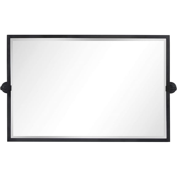 Horizontal Pivot Mirror Black Metal Framed Tilt Rectangle Bathroom Mirror Tilting Beveled Vanity Mirrors for Wall, Overall 39.9 x 24 inches (Mirrror 36 x 24 inches)