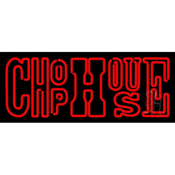 Horizontal Red Chophouse LED Neon Sign 13 x 32 - inches, Black Square Cut Acrylic Backing, with Dimmer - Bright and Premium built indoor LED Neon Sign for restaurant window and interior decor.